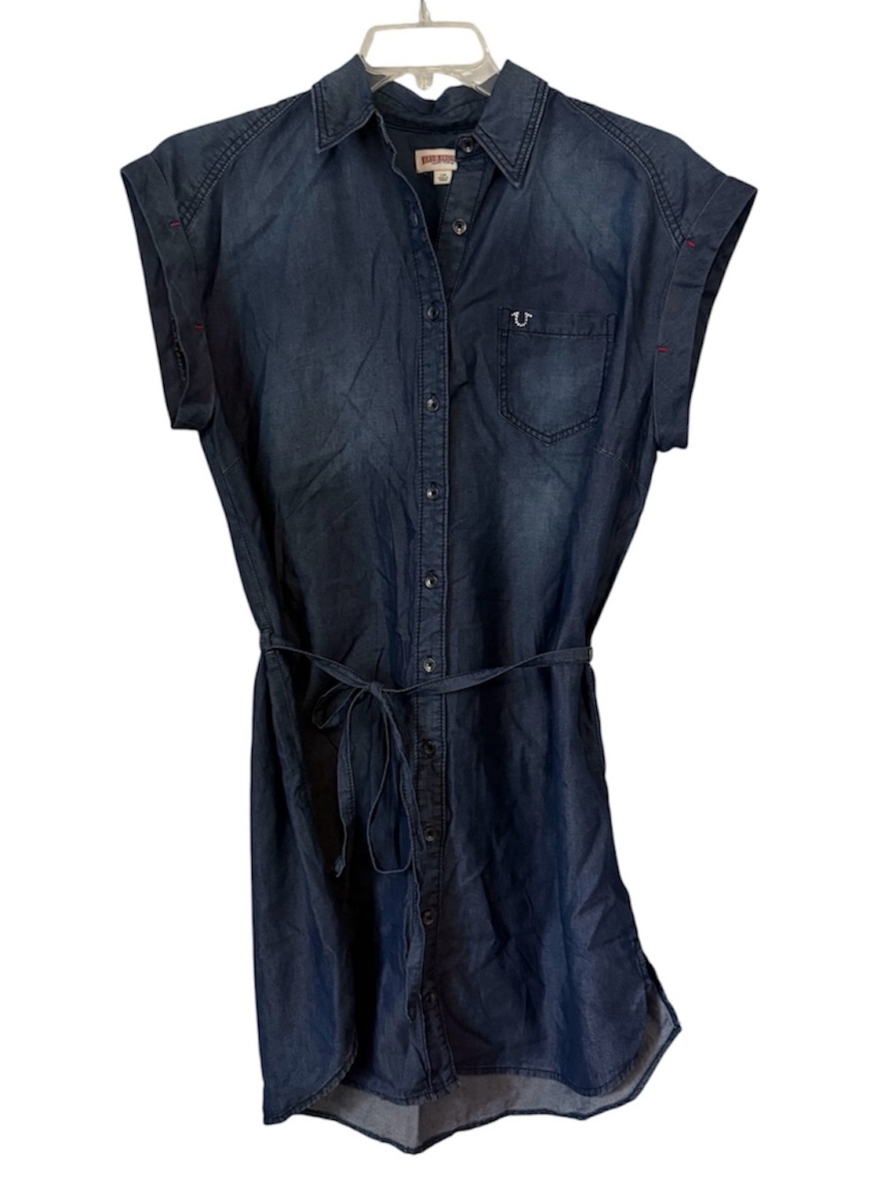 True Religion Katie Shirt Dress - Sz L Belted Short Sleeve